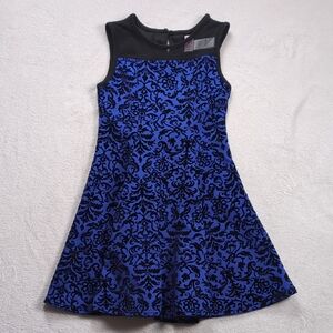 Bloome De Jeune Fille Blue & Black Flocked Fit-and-Flare Dress